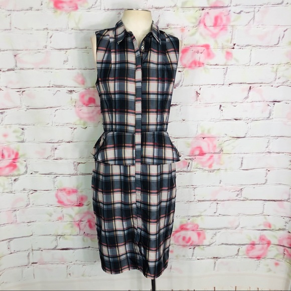 Ali & Jay Sleeveless Plaid Button Down Dress With Peplum Detail, Size M - Picture 3 of 12